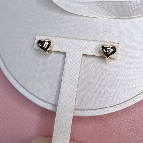 Puffed Heart Huggie Hoop Earrings - Picture 7 of 9